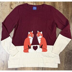 Le TIGRE Women's Sweater Maroon w/ Pair Of Foxes Sz Large Vintage